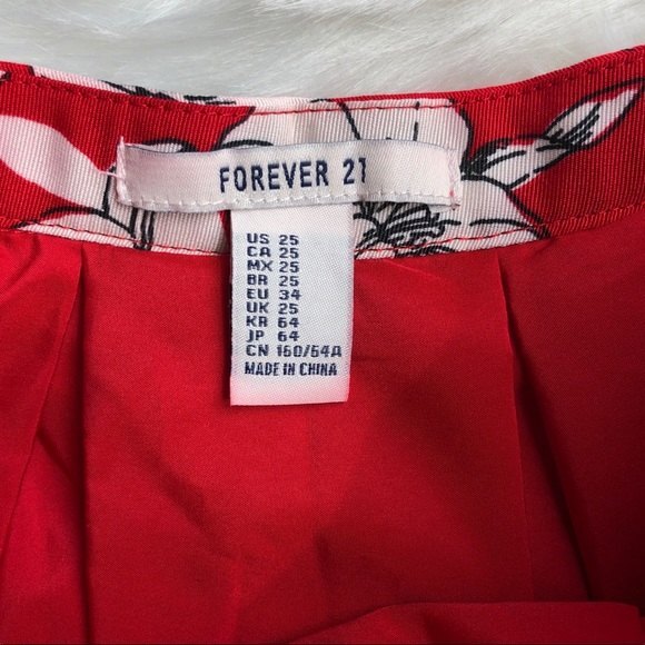 Forever 21 Pleated Circle Skirt Hibiscus Print Red Flawed 25 - Picture 5 of 8